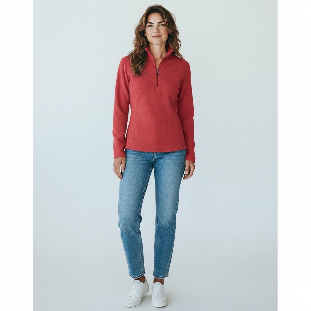 Ladies Lands End Raspberry Pink 1/4 Zip Thermacheck Fleece Pullover Size L 14-16